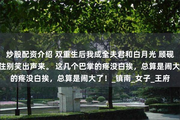 炒股配资介绍 双重生后我成全夫君和白月光 顾砚之沈明月 我拼命压抑住别笑出声来。 这几个巴掌的疼没白挨，总算是闹大了！_镇南_女子_王府